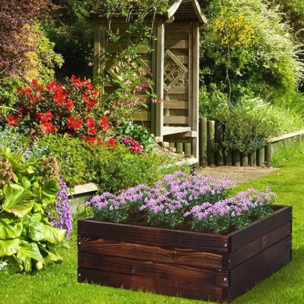 Sale Rootz Raised Bed - Plant Box - Vegetable Bed - Herb Bed - Solid Wood - Dark Brown - 60 x 60 x 23 cm Plantningsbænke