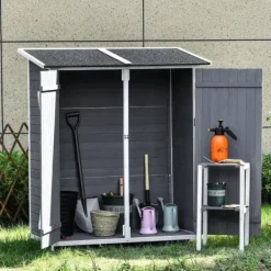 Skure, Garager & Carports^Rootz Redskabsskur - Haveskab - 2 døre - Værktøjsskab - Haveopbevaring - Træ - Grå/Hvid - 139 x 75 x 160 cm
