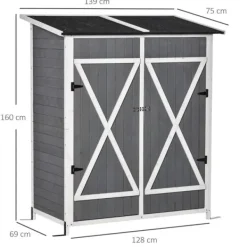 Skure, Garager & Carports^Rootz Redskabsskur - Haveskab - 2 døre - Værktøjsskab - Haveopbevaring - Træ - Grå/Hvid - 139 x 75 x 160 cm
