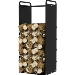 Clearance Rootz sort brændestativ - Brændeholder - Træopbevaring - Pulverlakeret stålramme - Pejsebeholder - 36cm x 30cm x 90cm Tilbehør Til Brændeovne & Pejse