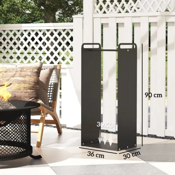Clearance Rootz sort brændestativ - Brændeholder - Træopbevaring - Pulverlakeret stålramme - Pejsebeholder - 36cm x 30cm x 90cm Tilbehør Til Brændeovne & Pejse