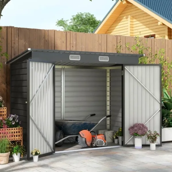 Skure, Garager & Carports^Rootz stålhaveskur - Værktøjsopbevaring - Udendørsskab - Galvaniseret stål - Sikker og organiser - Vejrbestandig - Nem montering - 249 cm x 121 cm x 1 | CDON
