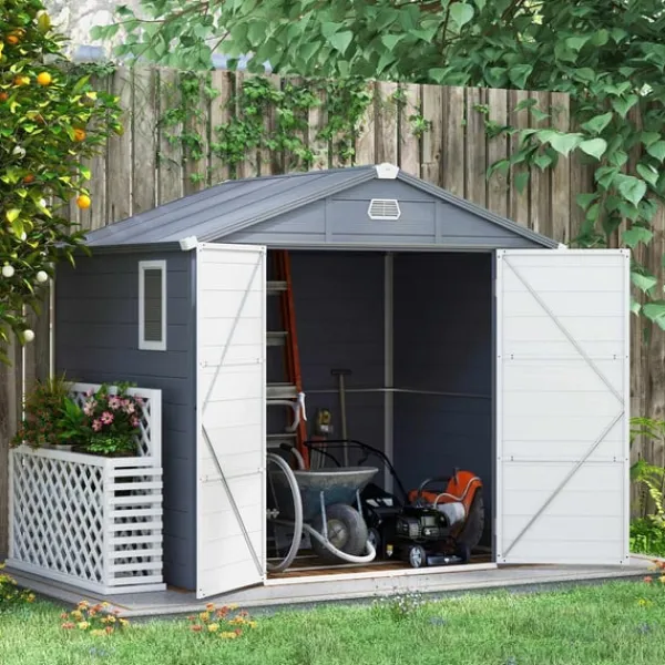 Skure, Garager & Carports^Rootz Tool Shed - Garden Shed - Ventileret opbevaring - Fugtbestandig - 240 cm x 190 cm x 180/228 cm - Grå