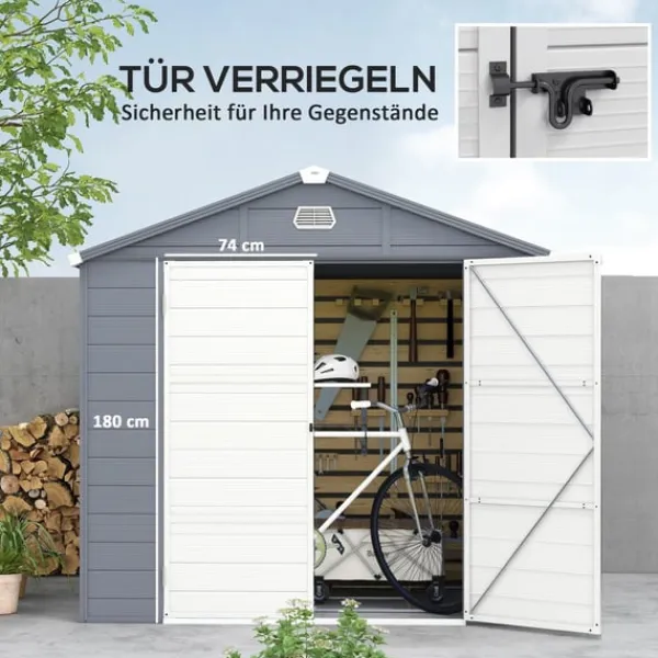 Skure, Garager & Carports^Rootz Tool Shed - Garden Shed - Ventileret opbevaring - Fugtbestandig - 240 cm x 190 cm x 180/228 cm - Grå