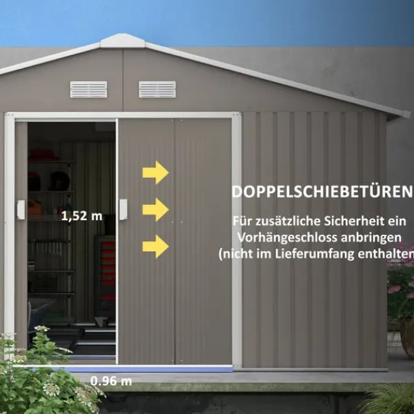 Skure, Garager & Carports^Rootz Tool Shed - Weatherboof Garden Shed - Udendørs opbevaring - Ventileret stålskur - 340 cm x 386 cm x 200 cm