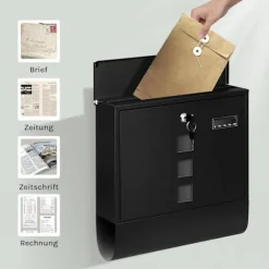 Postkasser & Brevindkast^Rootz Wall Mailbox - Outdoor Letterbox - Locking Mail Holder - Rust -resistente, Privacy Secure - 37x37x10,5 cm sort
