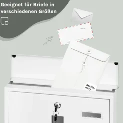 Best Rootz Wall Montered Mailbox - Post Box - Letterbox - Vandtæt og rustbestandig - 37x37x10,5 cm hvid Postkasser & Brevindkast