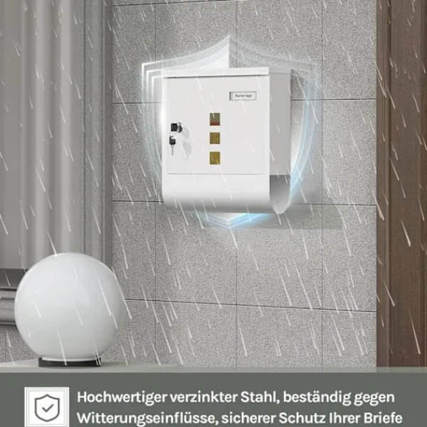 Outlet Rootz White Mailbox - Vægmonteret postkasse - Sikkert låsesystem - Galvaniseret stål - 30,6 x 33,5 x 10 cm Postkasser & Brevindkast