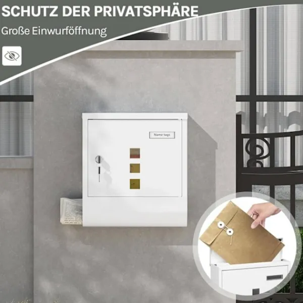 Outlet Rootz White Mailbox - Vægmonteret postkasse - Sikkert låsesystem - Galvaniseret stål - 30,6 x 33,5 x 10 cm Postkasser & Brevindkast