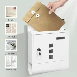 Outlet Rootz White Mailbox - Vægmonteret postkasse - Sikkert låsesystem - Galvaniseret stål - 30,6 x 33,5 x 10 cm Postkasser & Brevindkast