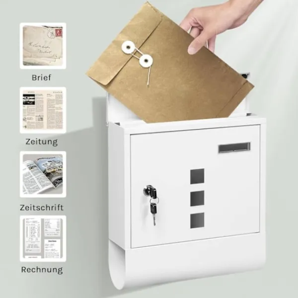 Outlet Rootz White Mailbox - Vægmonteret postkasse - Sikkert låsesystem - Galvaniseret stål - 30,6 x 33,5 x 10 cm Postkasser & Brevindkast