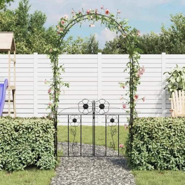 Buer, Spalier, Lysthuse Uden Tag^Rosenbue med låge til haven - Stabil og vejrbestandig | Farve: Sort | Størrelse: 200x50x230 cm