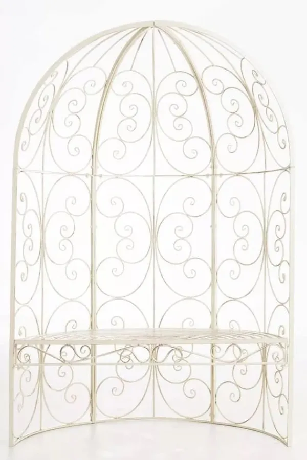 Discount Rosie Half Gazebo Pavilion with Bench - Antique Cream Metal Garden Trellis, 178 cm H Buer, Spalier, Lysthuse Uden Tag