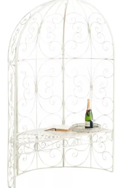 Discount Rosie Half Gazebo Pavilion with Bench - Antique Cream Metal Garden Trellis, 178 cm H Buer, Spalier, Lysthuse Uden Tag