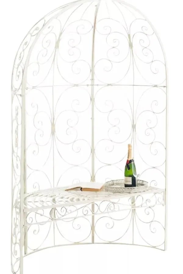 Discount Rosie Half Gazebo Pavilion with Bench - Antique Cream Metal Garden Trellis, 178 cm H Buer, Spalier, Lysthuse Uden Tag
