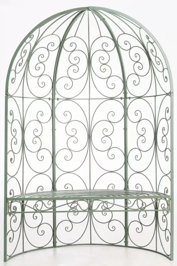 Buer, Spalier, Lysthuse Uden Tag^Rosie Half Gazebo with Bench, Antique Green Metal Trellis for Climbing Plants, 178cm Height