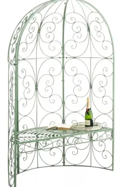 Buer, Spalier, Lysthuse Uden Tag^Rosie Half Gazebo with Bench, Antique Green Metal Trellis for Climbing Plants, 178cm Height