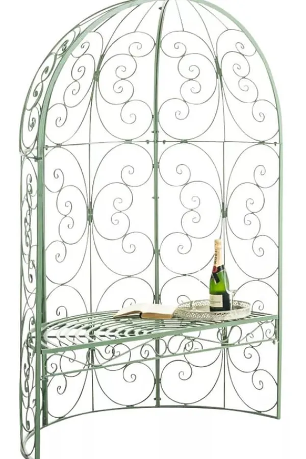 Buer, Spalier, Lysthuse Uden Tag^Rosie Half Gazebo with Bench, Antique Green Metal Trellis for Climbing Plants, 178cm Height