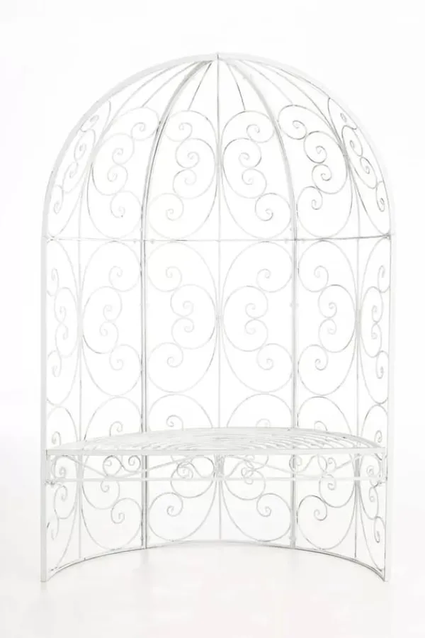 Online Rosie Half Gazebo with Bench - Antique White Metal Garden Trellis Pavilion Buer, Spalier, Lysthuse Uden Tag