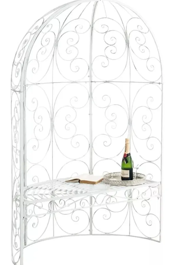Online Rosie Half Gazebo with Bench - Antique White Metal Garden Trellis Pavilion Buer, Spalier, Lysthuse Uden Tag