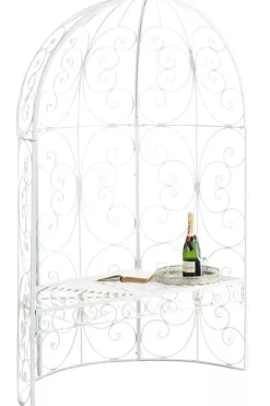Buer, Spalier, Lysthuse Uden Tag^Rosie White Metal Half Gazebo with Bench - Garden Trellis Pavilion for Climbing Plants, 178cm H x 120cm W