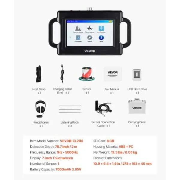 Discount Rørvandslækagedetektor, 278x163x40 mm, LCD-touchskærm, detektionsværktøj Lækagedetektorer