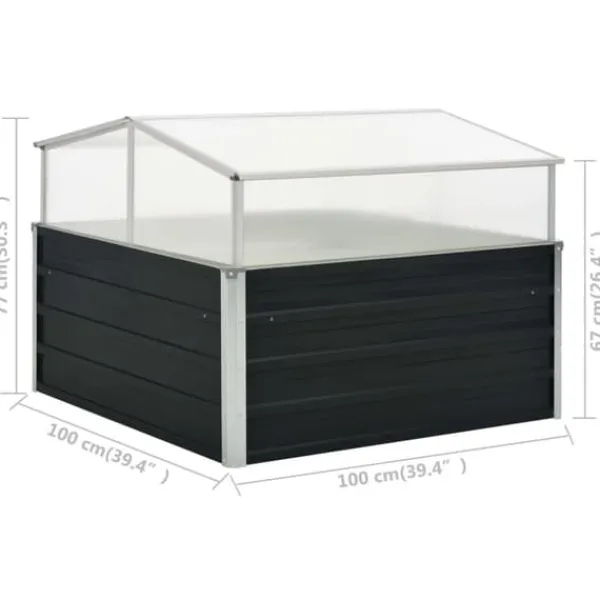 Drivhus^Rummeligt drivhus i galvaniseret stål - Havedrivhus | Farve: Antracitgrå | Størrelse: 100x100x77 cm