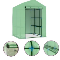Drivhus^Rummeligt drivhus med hylder - Plantehus i stål | Størrelse: 143x143x195 cm