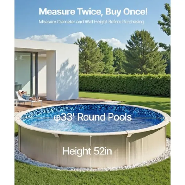 New Rund Pool Liner 33ft, Unibead Style Pool Liner, 52in væghøjde Pool- & Spatilbehør