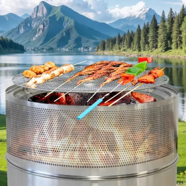 Rustfrit stålbålsted, foldbart træfyret BBQ-bålsted, bærbart til udendørs brug Pejse