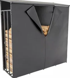 Clearance Ruston Aluminum XXL Firewood Shed with Cover - Anthracite, 185x185x70cm Tilbehør Til Brændeovne & Pejse