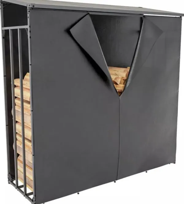 Clearance Ruston Aluminum XXL Firewood Shed with Cover - Anthracite, 185x185x70cm Tilbehør Til Brændeovne & Pejse