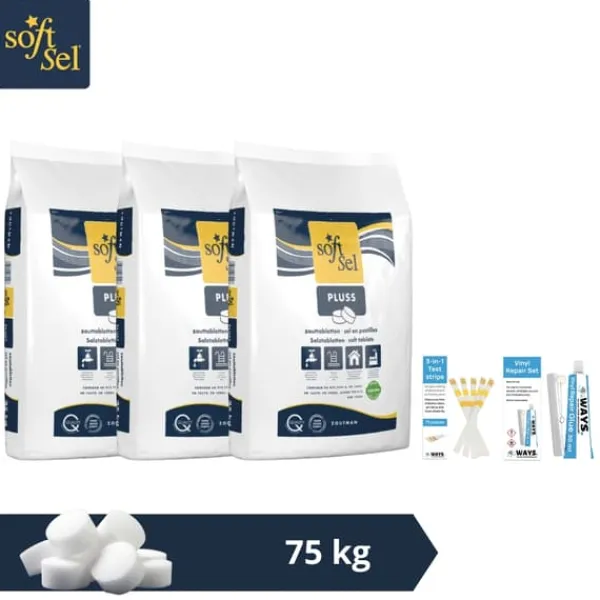 Pool- & Spatilbehør^Salttabletter Soft-Sel - Poolvedligeholdelse - 75 kg & WAYS skrubbebørste