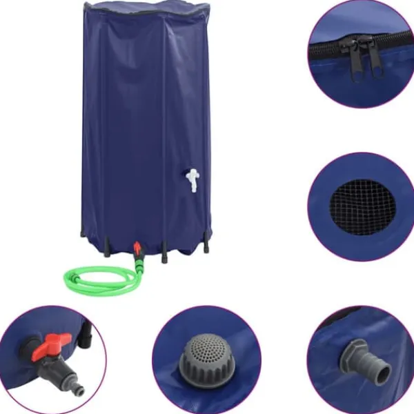 Sammenfoldelig vandtank med hane - Regnvandsbeholder | Kapacitet: 250 L | Materiale: PVC Regntønder