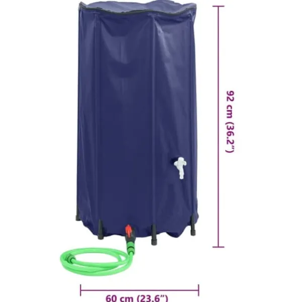 Sammenfoldelig vandtank med hane - Regnvandsbeholder | Kapacitet: 250 L | Materiale: PVC Regntønder