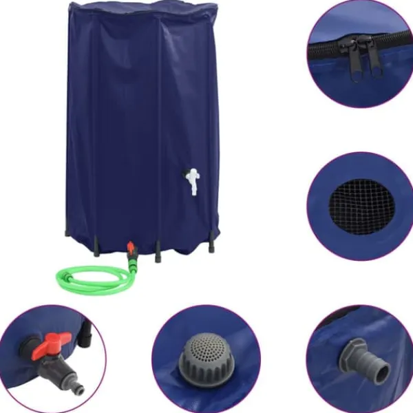 Best Sammenfoldelig vandtank med hane - Regnvandsbeholder 500 L | Materiale: PVC Regntønder