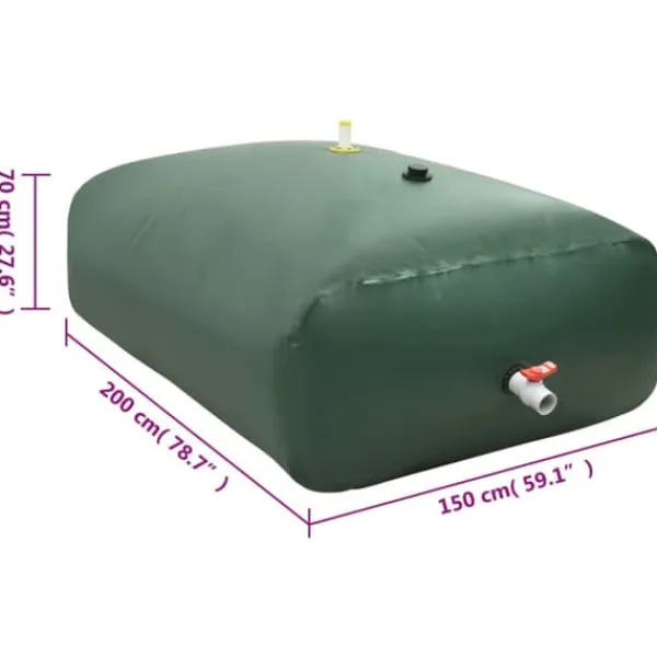 New Sammenfoldelig vandtank med hane - 2100 l PVC | Farve: Grøn | Størrelse: 2100 l Regntønder