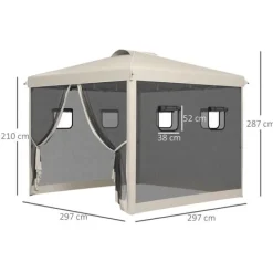 Outlet Sammenklappelig Pavillon, 297x297x287 cm, Beige Telte & Lysthuse