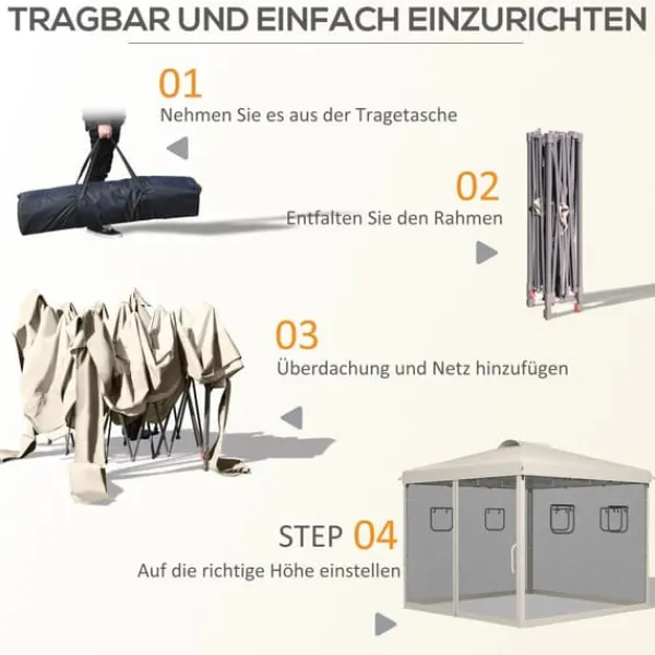 Outlet Sammenklappelig Pavillon, 297x297x287 cm, Beige Telte & Lysthuse