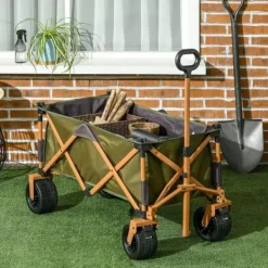 Hot Sammenklappelig transportvogn med håndtag & foldbar bakke, op til 120 kg, grøn Haveværktøj
