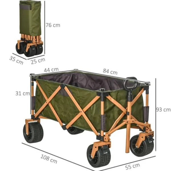 Hot Sammenklappelig transportvogn med håndtag & foldbar bakke, op til 120 kg, grøn Haveværktøj