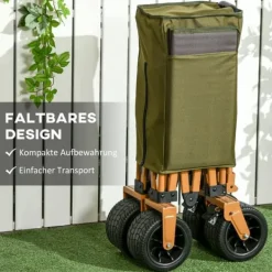 Hot Sammenklappelig transportvogn med håndtag & foldbar bakke, op til 120 kg, grøn Haveværktøj