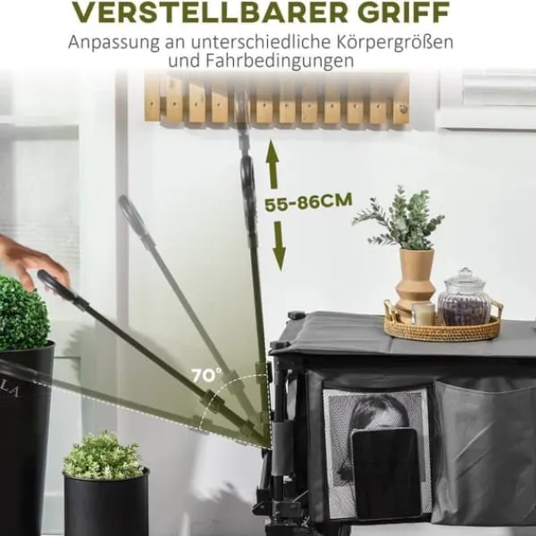 Clearance Sammenklappelig vogn op til 120 kg, teleskophåndtag, sidelommer & foldbar bakke, mørkegrå Haveværktøj