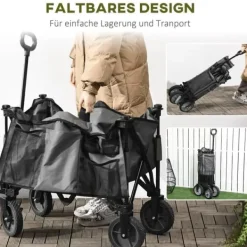 Clearance Sammenklappelig vogn op til 120 kg, teleskophåndtag, sidelommer & foldbar bakke, mørkegrå Haveværktøj