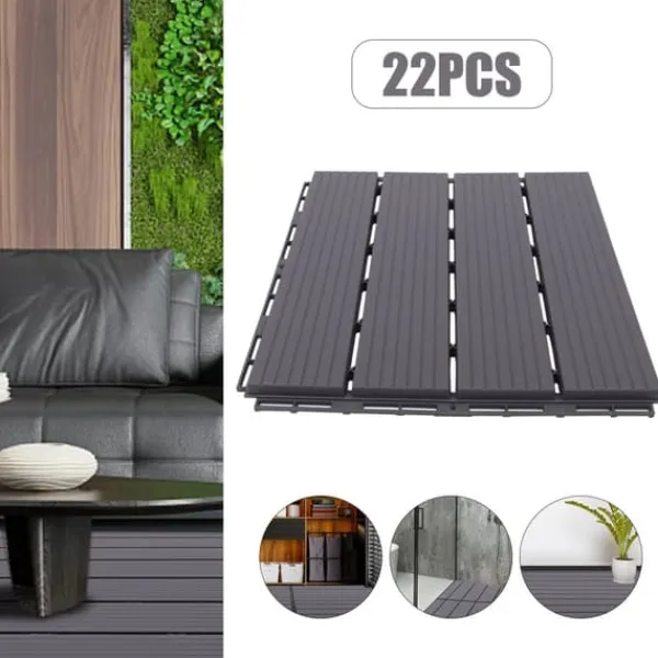 Havedekorationer^Sammenkoblede terrassefliser, holdbart PP-materiale, skridsikker design, nem DIY-installation