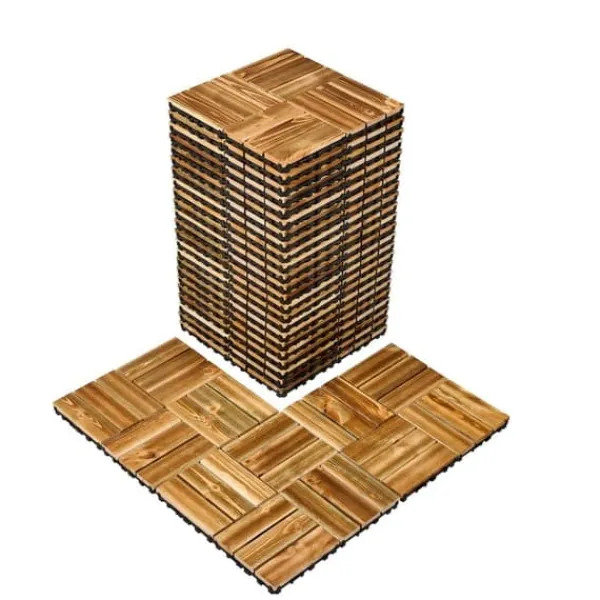 Havedekorationer^Sammenlåsende dækfliser, massivt træ 27 pakke 12x12, Kamferfyr, vejrbestandige, skridsikre, ideelle til verandaer