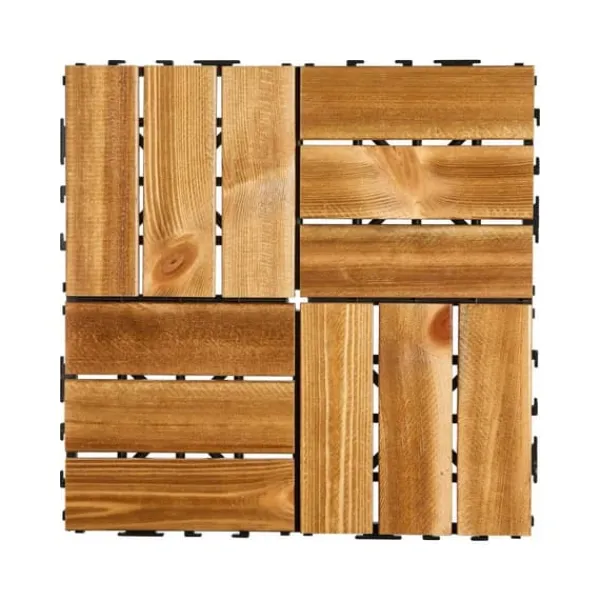 Havedekorationer^Sammenlåsende dækfliser, massivt træ 27 pakke 12x12, Kamferfyr, vejrbestandige, skridsikre, ideelle til verandaer
