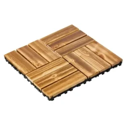 Havedekorationer^Sammenlåsende dækfliser, Massivt træ 10 pakke 12x12, Kamferfyr, holdbare, velegnede til veranda, nem at installere