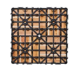 Havedekorationer^Sammenlåsende dækfliser, Massivt træ 10 pakke 12x12, Kamferfyr, holdbare, velegnede til veranda, nem at installere
