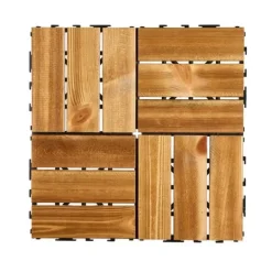 Havedekorationer^Sammenlåsende dækfliser, Massivt træ 10 pakke 12x12, Kamferfyr, holdbare, velegnede til veranda, nem at installere